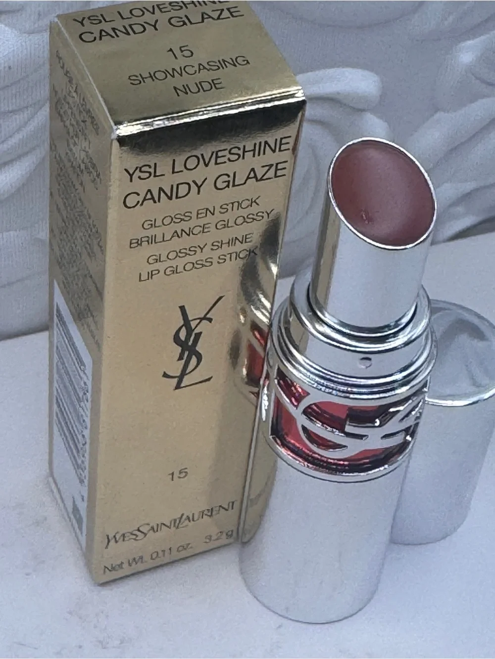 Ysl love shine candy glaze glossy shine lip gloss stick ‘15 showcasing nude’